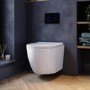 White Wall Hung Toilet with Soft Close Seat, Black Glass Sensor Pneumatic Flush Plate, 820mm Frame & Cistern - Roma