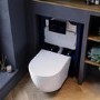 White Wall Hung Toilet with Soft Close Seat, Black Glass Sensor Pneumatic Flush Plate, 820mm Frame & Cistern - Roma