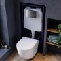 White Wall Hung Toilet with Soft Close Seat, Chrome Mechanical Flush Plate with 1160mm Frame & Cistern - Roma