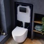 White Wall Hung Toilet with Close Seat, Black Pneumatic Flush Plate, 1170mm Frame & Cistern - Roma