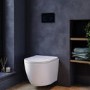 White Wall Hung Toilet with Soft Close Seat, Black Glass Sensor Pneumatic Flush Plate, 1170mm Frame & Cistern - Roma