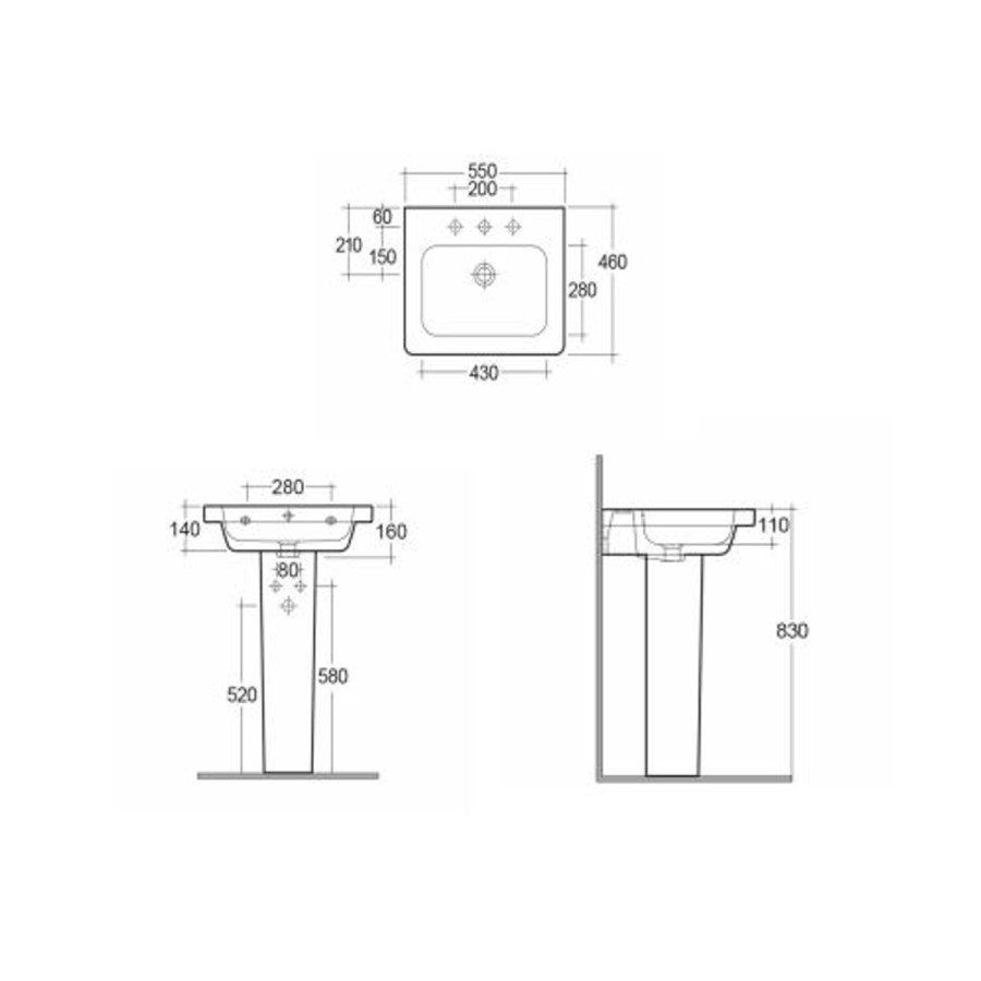 Full Pedestal Basin 550mm - RAK Resort