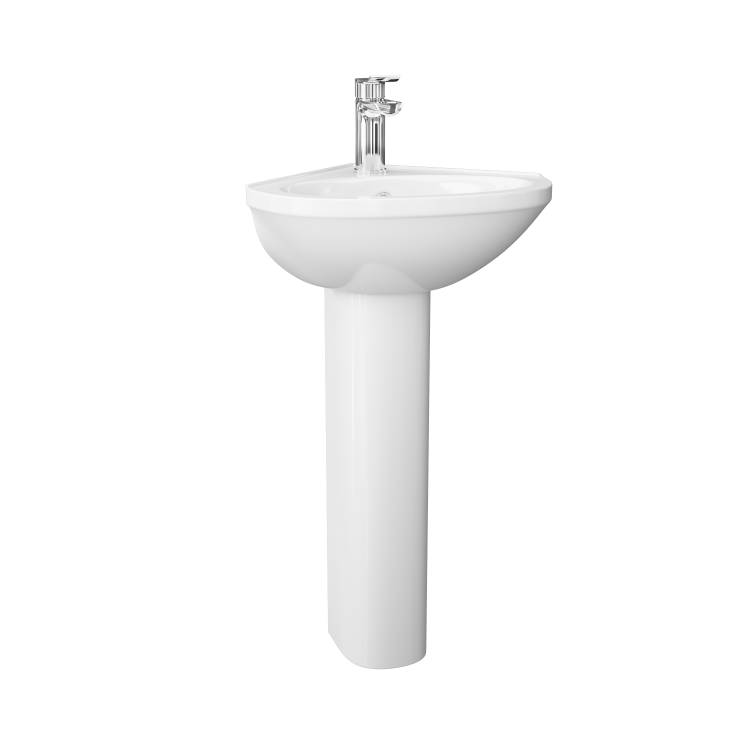 Corner Sink with Full Pedestal - 1 Tap Hole