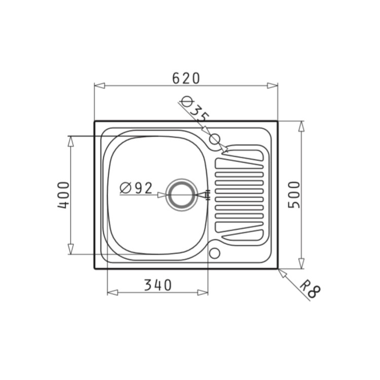 Single Bowl Inset Chrome Stainless Steel Kitchen Sink with Reversible Drainer - Essence Ava