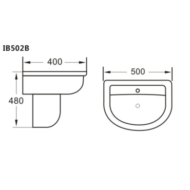 Semi Pedestal Sink 500mm Wide - 1 Tap Hole