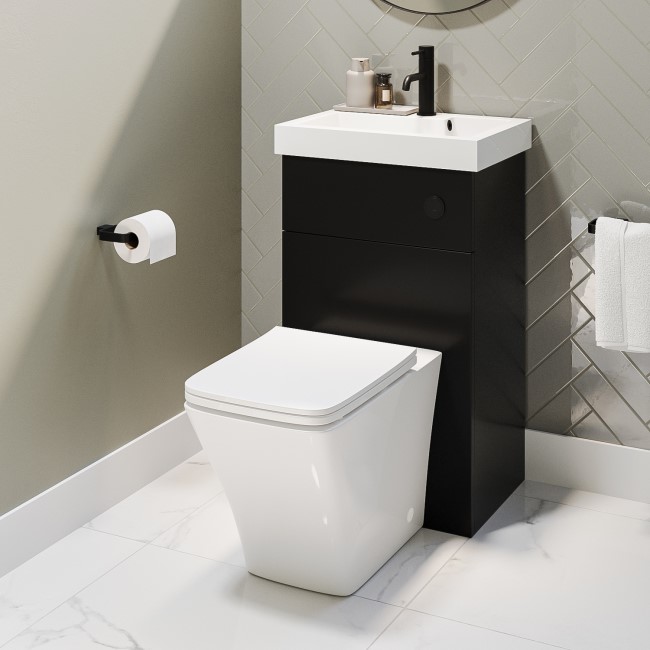 500mm Black Cloakroom Toilet and Sink Unit with Square Toilet and Black Fittings - Valetta