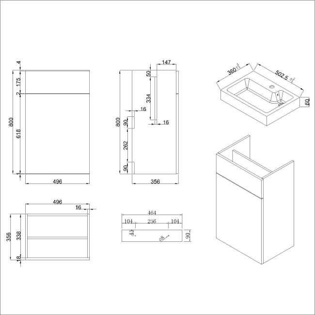 500mm Black Cloakroom Toilet and Sink Unit with Black Fittings - Valetta