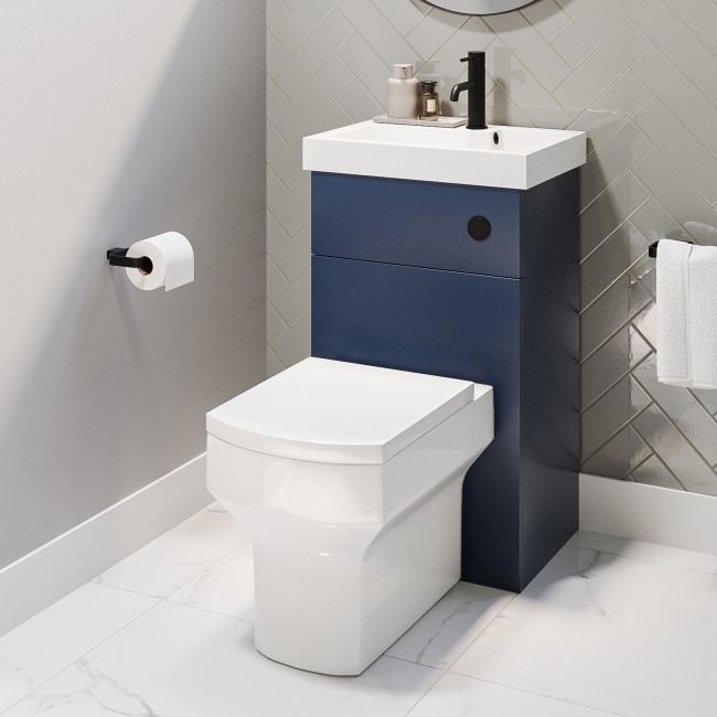 500mm Blue Cloakroom Toilet and Sink Unit with Black Fittings - Valetta