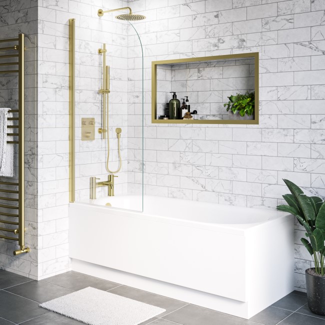 GRADE A2 - Brushed Brass Hinged Shower Bath Screen 1450 x 775mm - Taurus