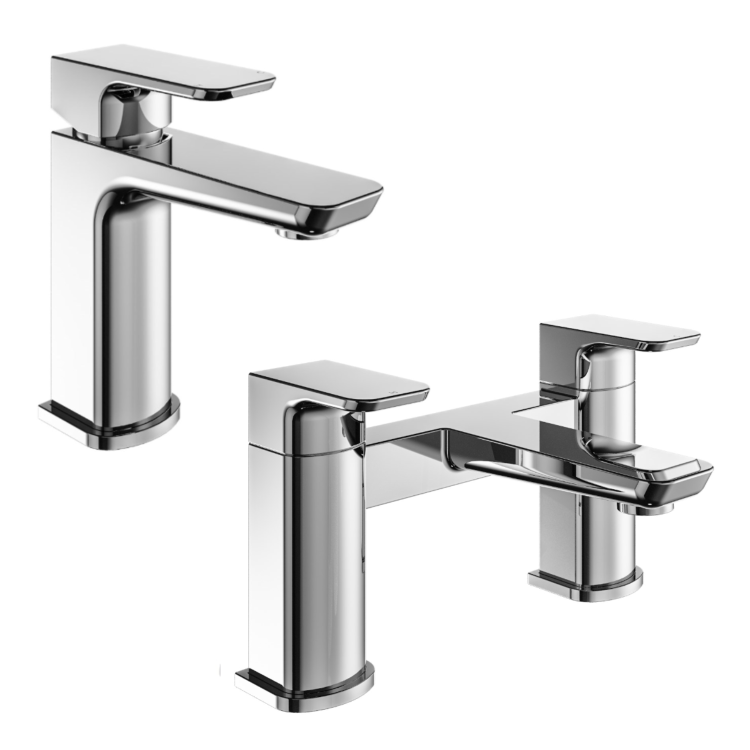 Chrome Bath and Basin Tap Set with Basin Waste- Zana