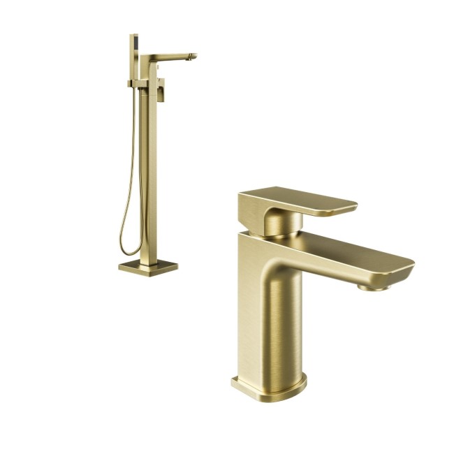 Zana Brushed Brass Basin Mixer Tap & Freestanding Tap Pack