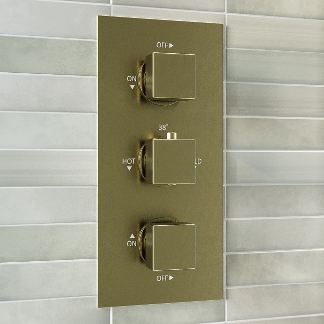 Brushed Brass Dual Outlet Wall Mounted Thermostatic Mixer Shower Set with Hand Shower - Zana