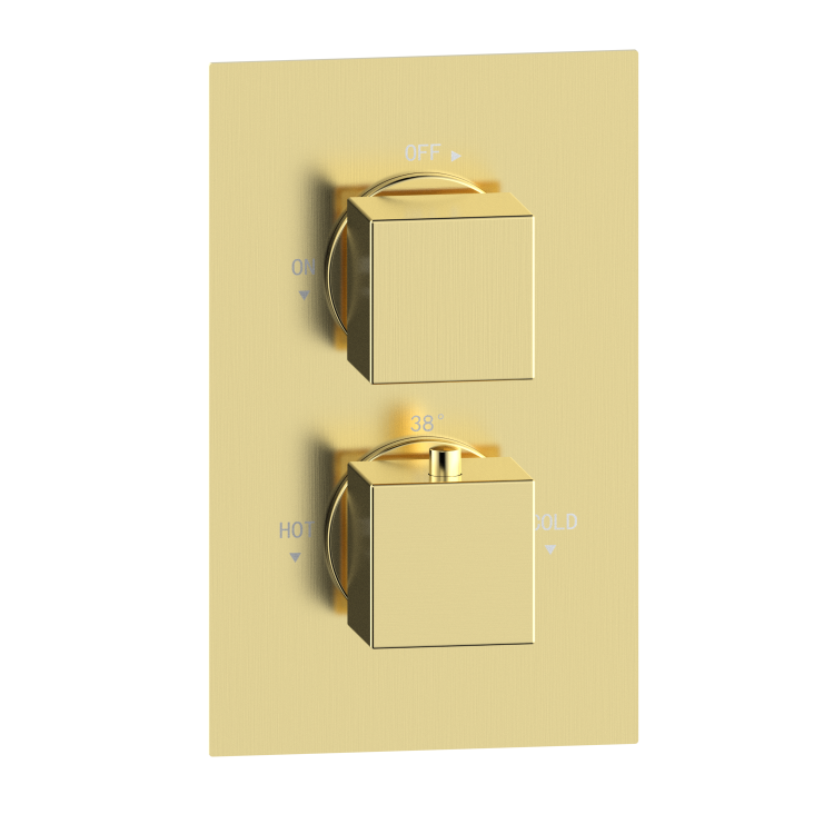 Brushed Brass Single Outlet Wall Mounted Thermostatic Mixer Shower Set - Zana