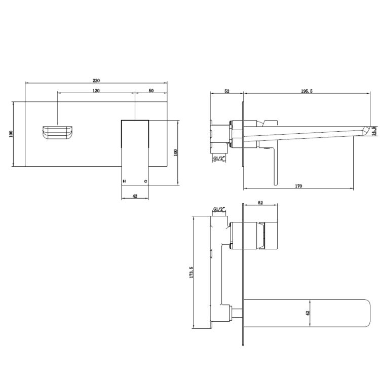 GRADE A2 - Chrome Wall Mounted Bath Tap - Zana