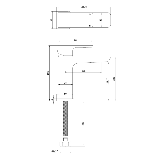 GRADE A1 - Gunmetal Mono Basin Mixer Tap - Zana