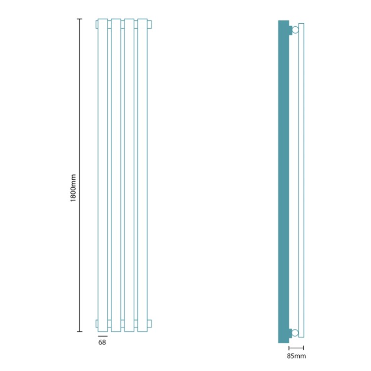 Vega 1800 x 300mm Single Flat Panel Chrome Vertical Radiator