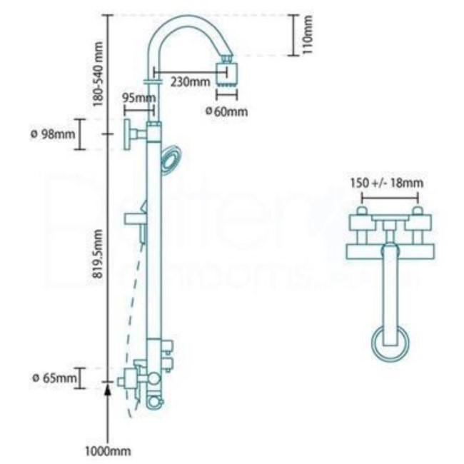 Premium Rigid Riser Shower Rail Kit with Dual Valve - Leiro Range