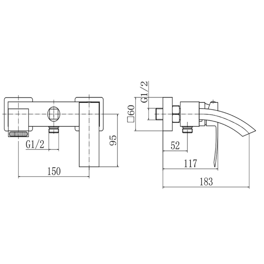 GRADE A1 - Wave Wall Mounted Bath Shower Mixer