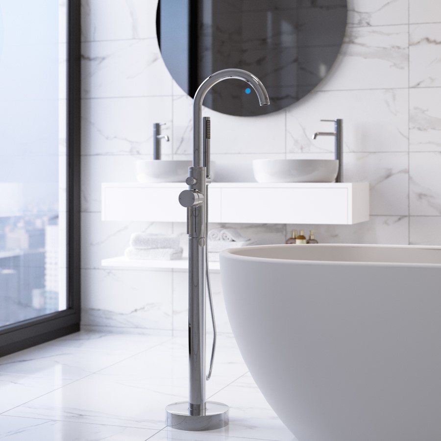 GRADE A2 - Chrome Freestanding Bath Shower Mixer Tap - Arissa