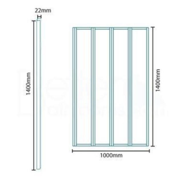 Large Straight 4 Fold Bath Shower Screen - H1400 x W1000mm