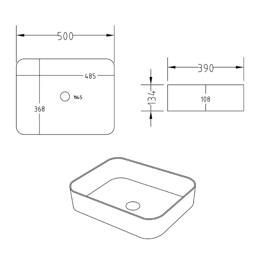 Square Countertop Basin 500mm - Dover