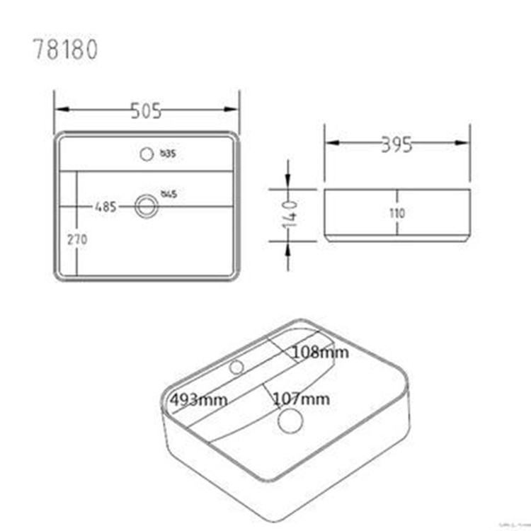 Rectangular Countertop Basin 505mm - Berlin