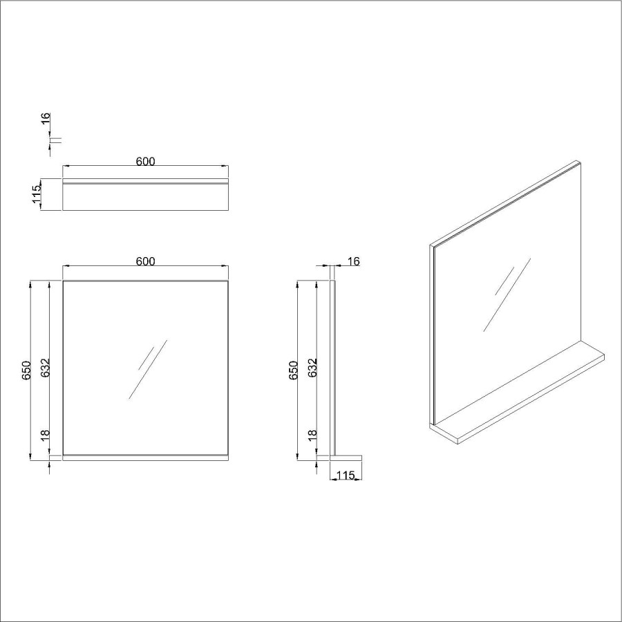 GRADE A2 - Rectangular Oak Mirror With Shelf 650 x 600mm - Boston