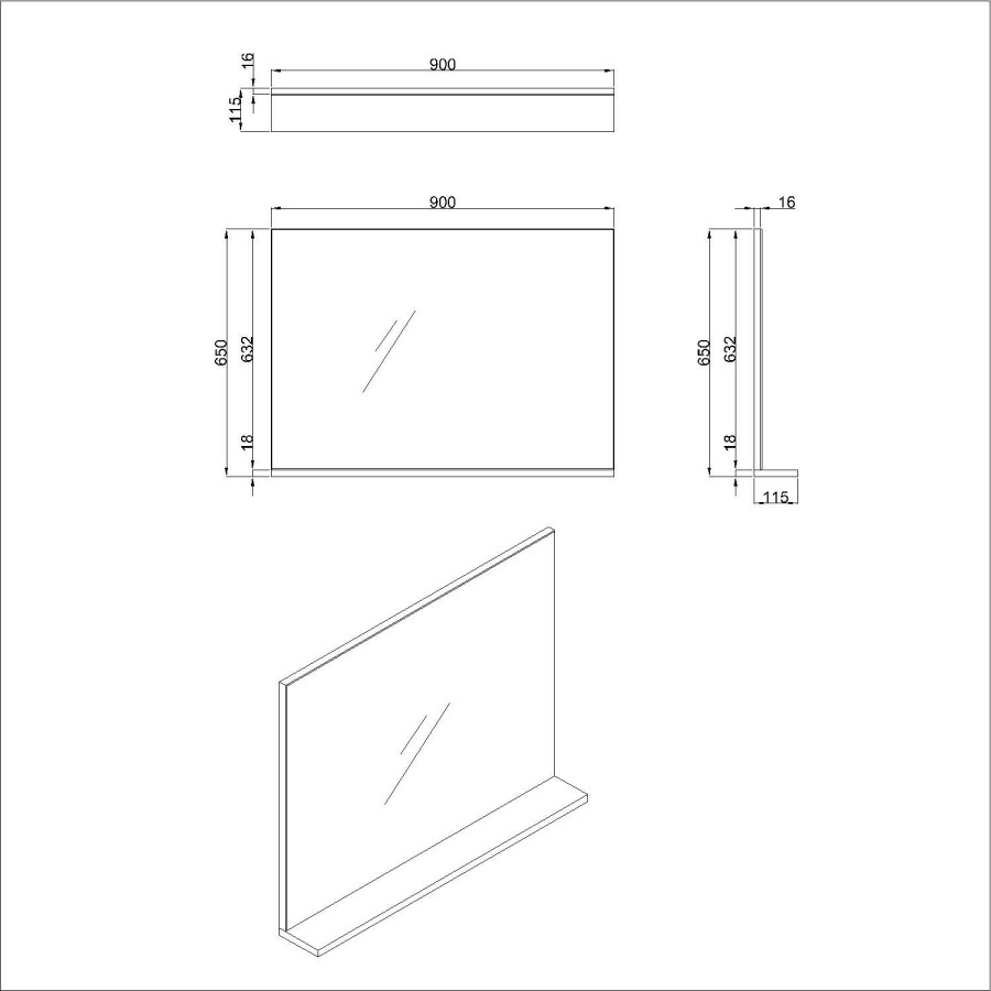 GRADE A1 - Rectangular Oak Mirror With Shelf 650 x 900mm - Boston