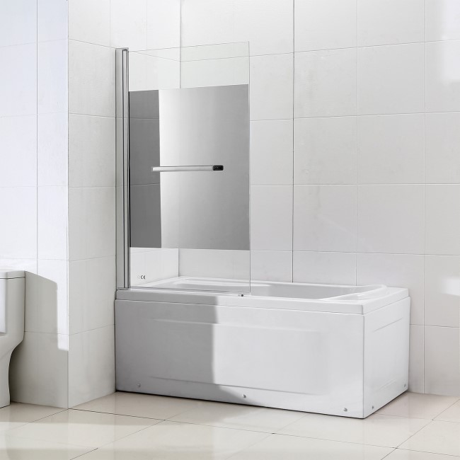 GRADE A1 - Shower Bath Screen with Mirrored Panel - H1400 x W850mm