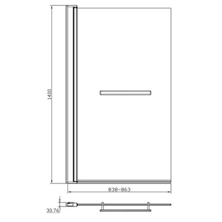 GRADE A1 - Shower Bath Screen with Mirrored Panel - H1400 x W850mm