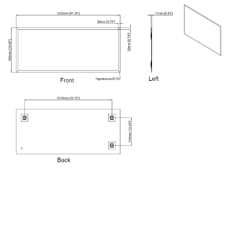 Rectangular Bathroom Mirror 1200 x 500mm - Helios