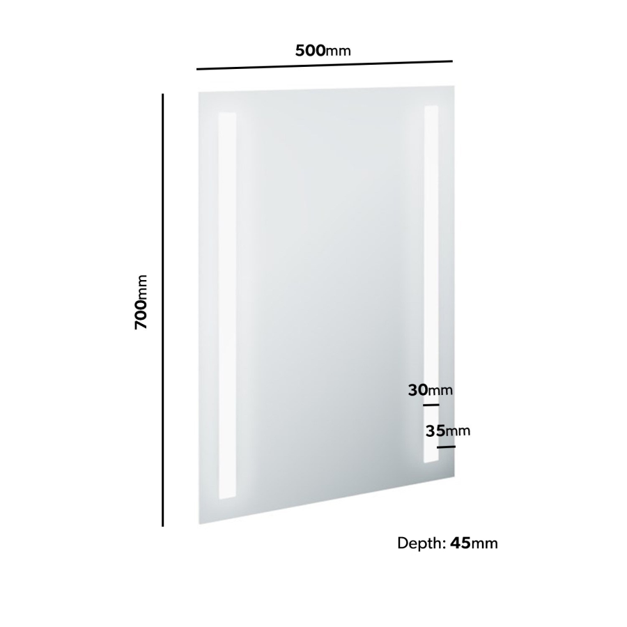 GRADE A1 - Rectangular LED Bathroom Mirror with Demister 500 x 700mm - Capella