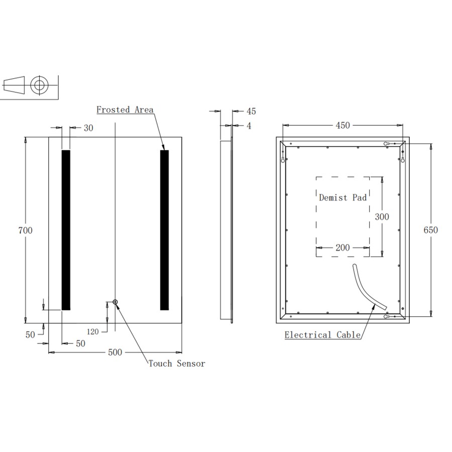 GRADE A1 - Rectangular LED Bathroom Mirror with Demister 500 x 700mm - Capella