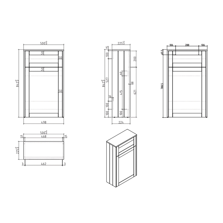 500mm Blue Back to Wall Toilet Unit Only - Baxenden