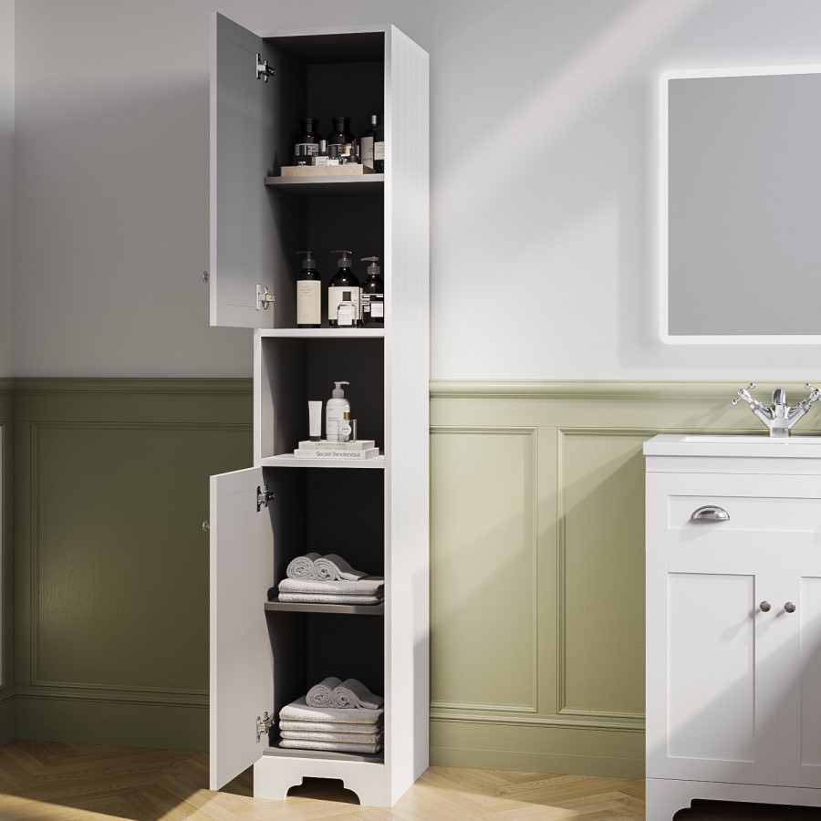 GRADE A1 - Double Door White Freestanding Tall Bathroom Cabinet 350 x 1884mm- Baxenden