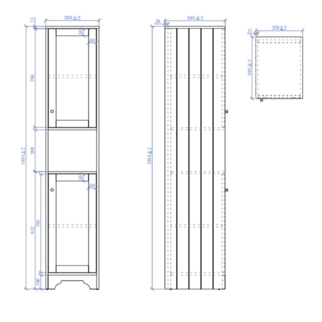 Double Door White Freestanding Tall Bathroom Cabinet 350 x 1884mm- Baxenden