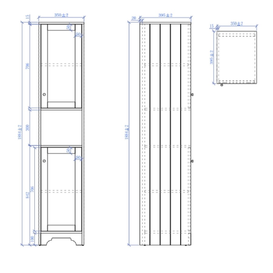 GRADE A1 - Double Door White Freestanding Tall Bathroom Cabinet 350 x 1884mm- Baxenden