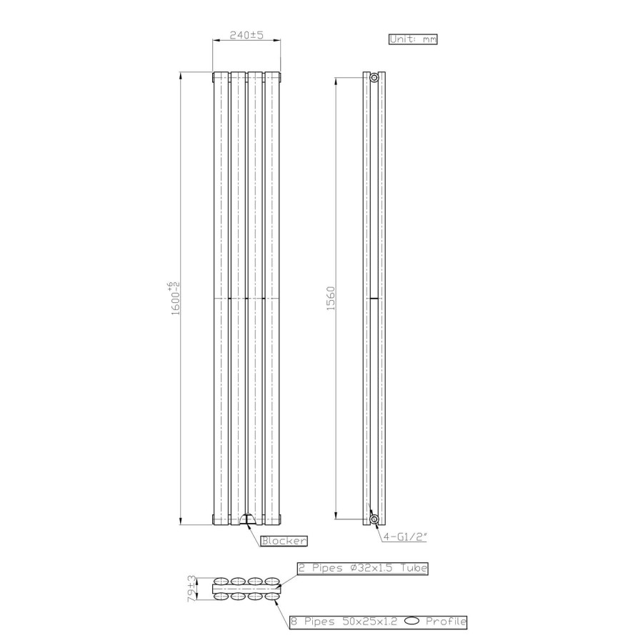 GRADE A1 - White Vertical Double Panel Radiator 1600 x 240mm - Margo