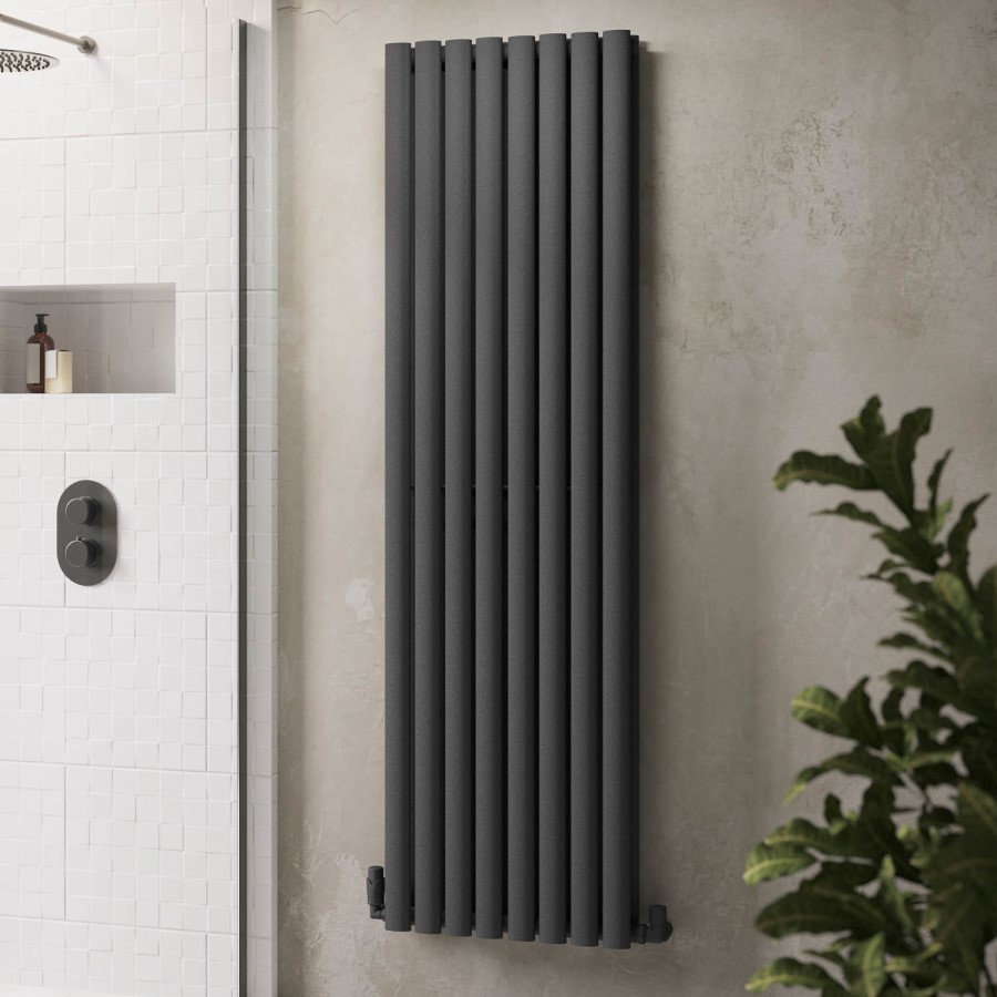 GRADE A1 - Margo Anthracite Double Panel Vertical Radiator - 1600 x 480mm