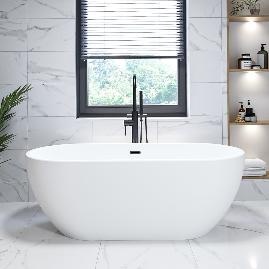 GRADE A2 - Matt White Freestanding Double Ended Bath 1645 x 745mm - Lisbon