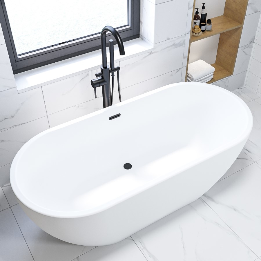 GRADE A2 - Matt White Freestanding Double Ended Bath 1645 x 745mm - Lisbon