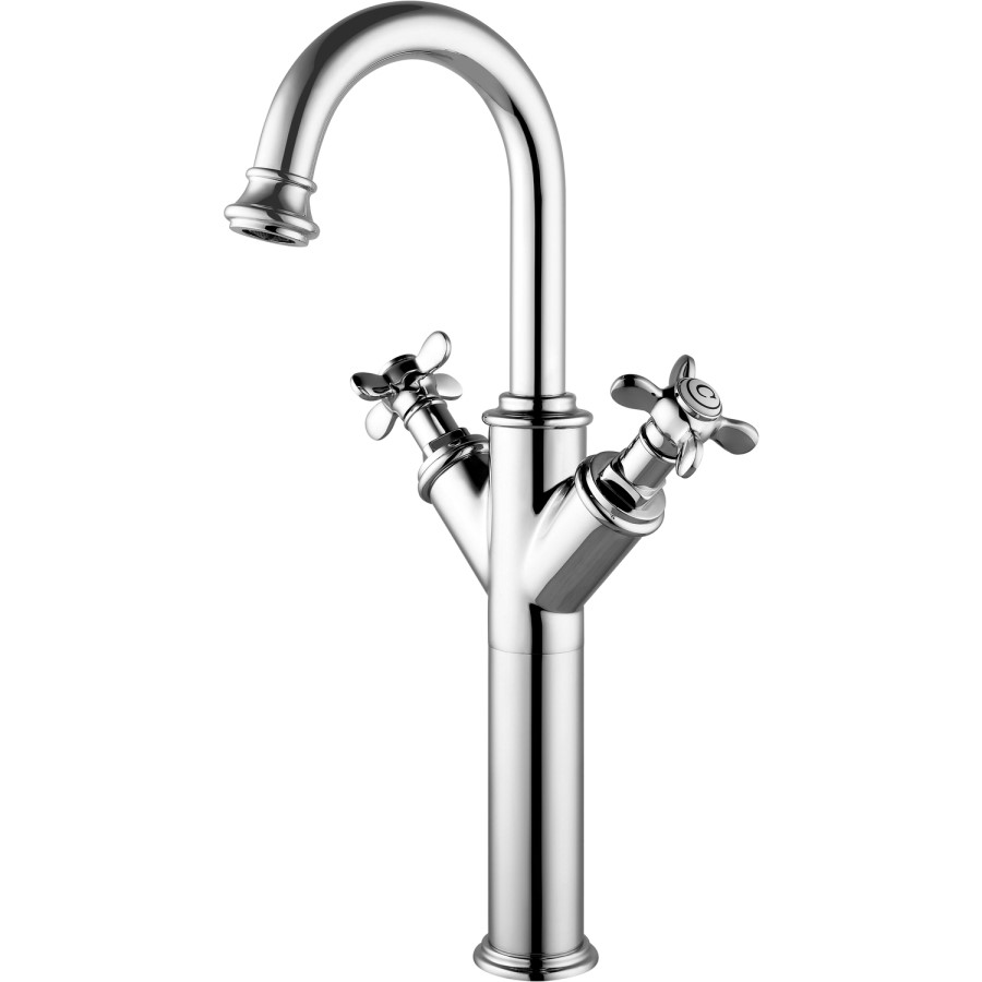 GRADE A1 - Tall Chrome Double Lever Basin Mixer Tap - Camden