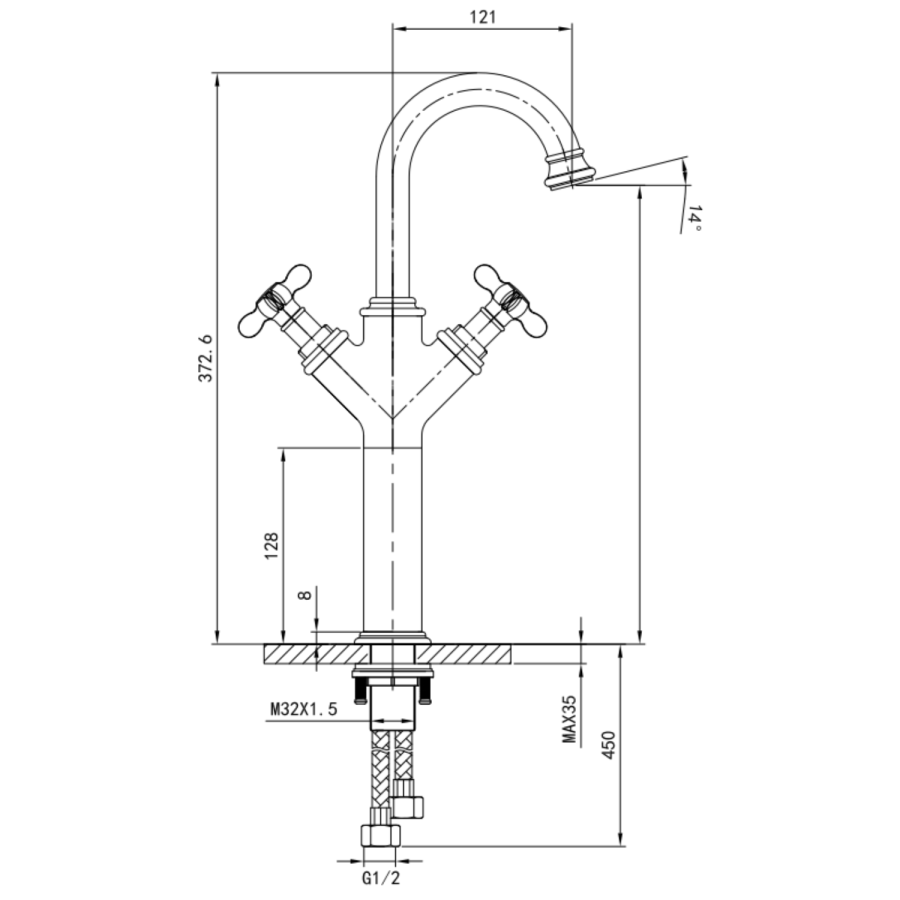 GRADE A1 - Tall Chrome Double Lever Basin Mixer Tap - Camden