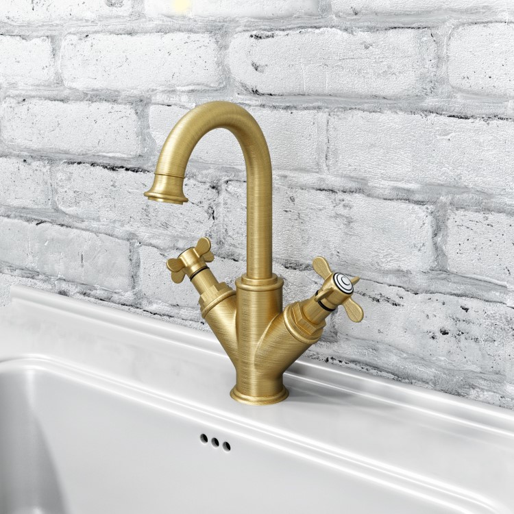 GRADE A1 - Brass Double Lever Basin Mixer Tap - Camden