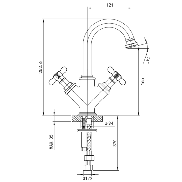 GRADE A1 - Brass Double Lever Basin Mixer Tap - Camden