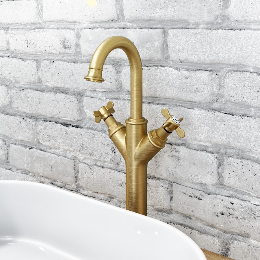 GRADE A1 - Camden Double-handle extended basin mixer - Brushed Brass