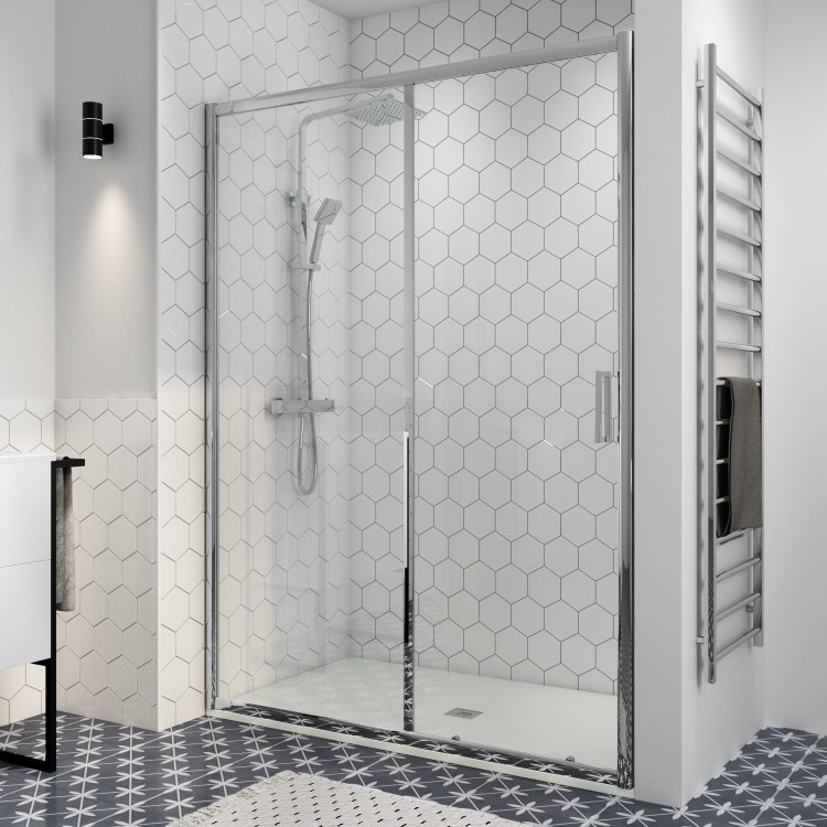 GRADE A2 - 1200mm Chrome Sliding Shower Door 8mm Glass - Pavo