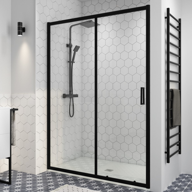 1100mm Black Sliding Shower Door 8mm Glass - Pavo