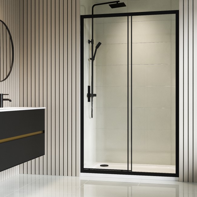 1200mm Black Sliding Shower Door 8mm Glass - Pavo