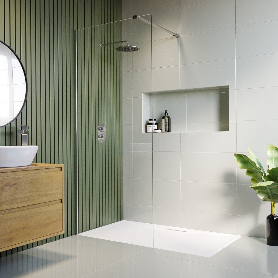 GRADE A1 - Wetroom Panel 800mm Chrome 8mm Glass - Corvus Range